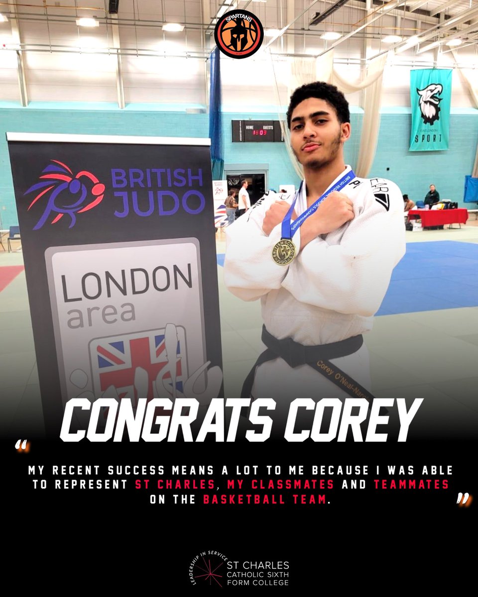 Huge congrats to our 2nd Team Captain Corey O’Neal-Narci who recently won Gold at the Judo London Area Regional Schools Tournament!🥇🥋

#WeAreStCharles | #StCharlesSpartans