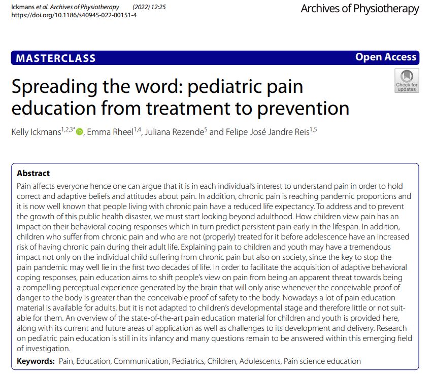 Pain in Motion (@paininmotion) on Twitter photo The key to stop the pain pandemic may well lie in the first two decades of life. Check our overview of the state-of-the-art pain education material for children by <a href="/KellyIckmans/">Kelly Ickmans</a> @RheelEmma @Felipereisifrj rdcu.be/cZHxF The key to stop the pain pandemic may well lie in the first two decades of life. Check our overview of the state-of-the-art pain education material for children by <a href="/KellyIckmans/">Kelly Ickmans</a> @RheelEmma @Felipereisifrj rdcu.be/cZHxF