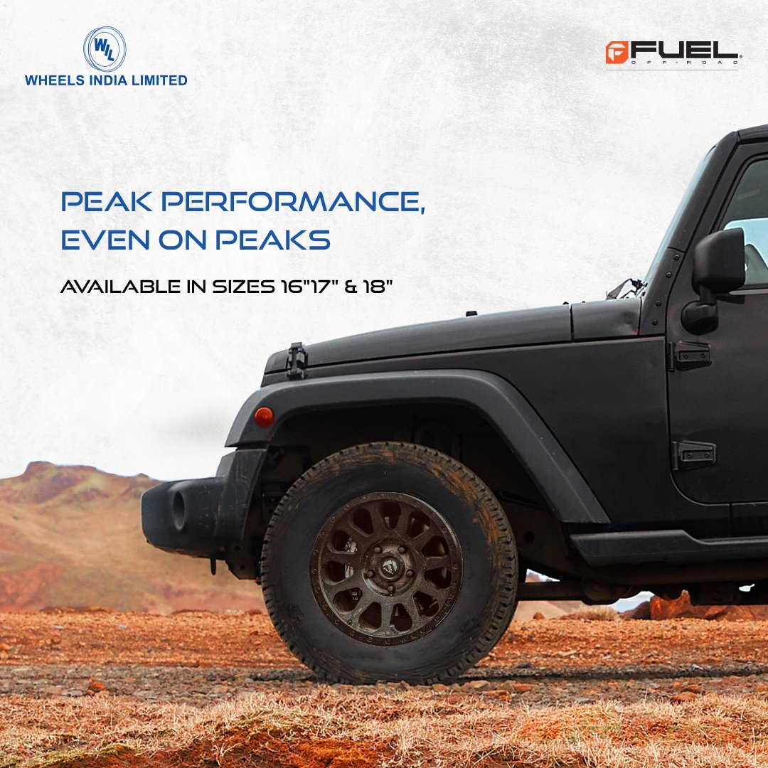 WheelsIndiaLtd's tweet photo. The perfect balance between performance and style.
Fuel alloy wheels always ready to take you wherever your heart desires.
#wheelsindia #wheelsindialimited #wheelsofchennai #motegiracingwheels #americanracingrims #offroadindia #fuelwheelsoffroad #madeinindiaproducts https://t.co/3qFQH3Gunc