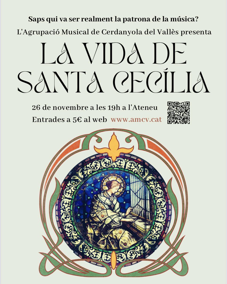 🎵Concert per Santa Cecília amb l'Agrupació Musical #Cerdanyola
Saps qui va ser realment la patrona de la música? Descobreix-ho amb la Banda i la Coral <a href="/amcv1999/">Agrupació Musical de Cerdanyola del Vallès</a> on retran homenatge a la patrona dels músics
📅Avui, 26 novembre 
🕖19h
📍Teatre Ateneu
🎟 amcv.cat