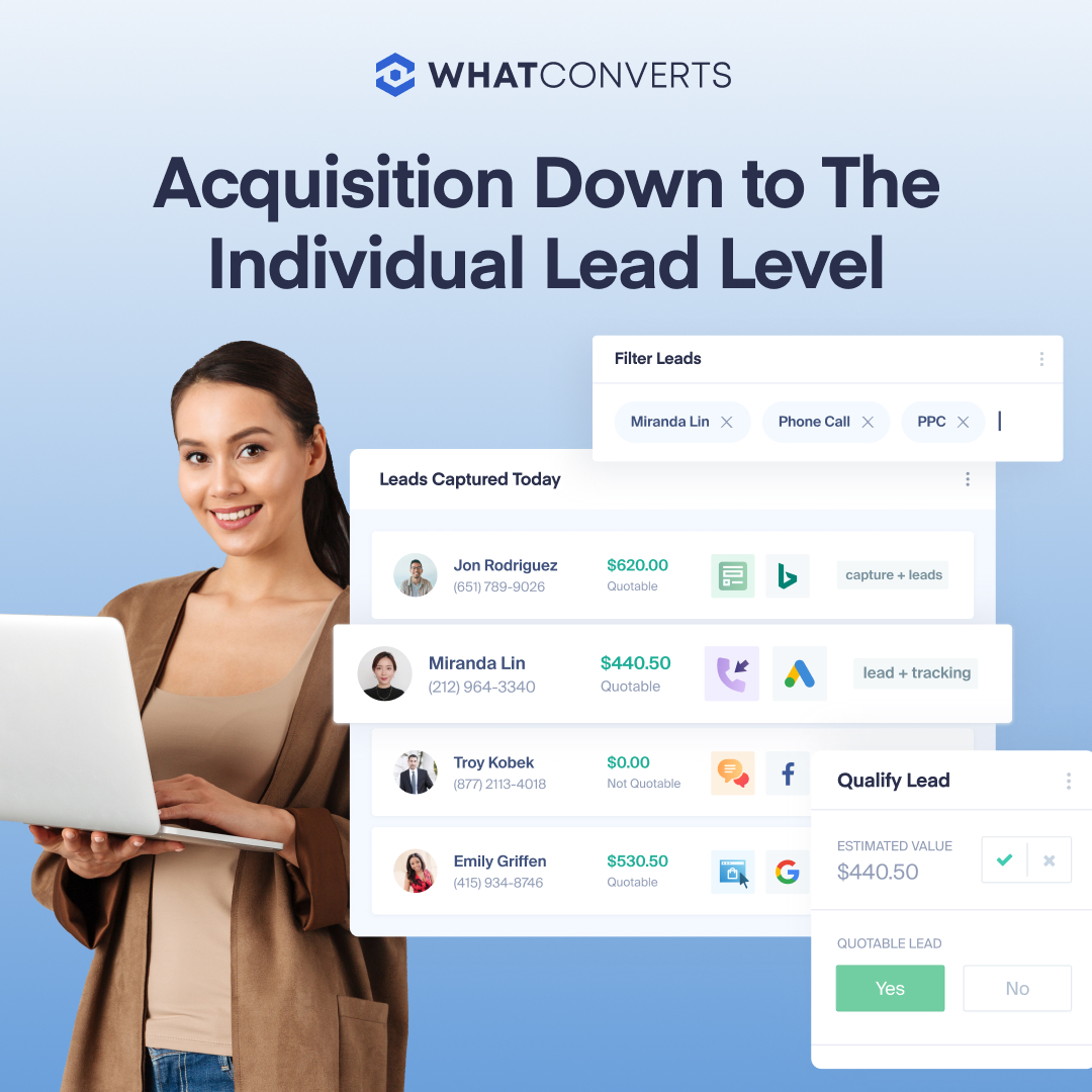 whatconverts's tweet image. Analyse campaigns down to the individual lead level. 🧩

#whatconverts #marketing101 #leadreporting #leadtrackingformarketing #inboundmarketing #inboundformarketing #digitalreport #accountreport  #googleads #ppc #acquisitionreport #ppcmanagement #performancemarketing #paidads