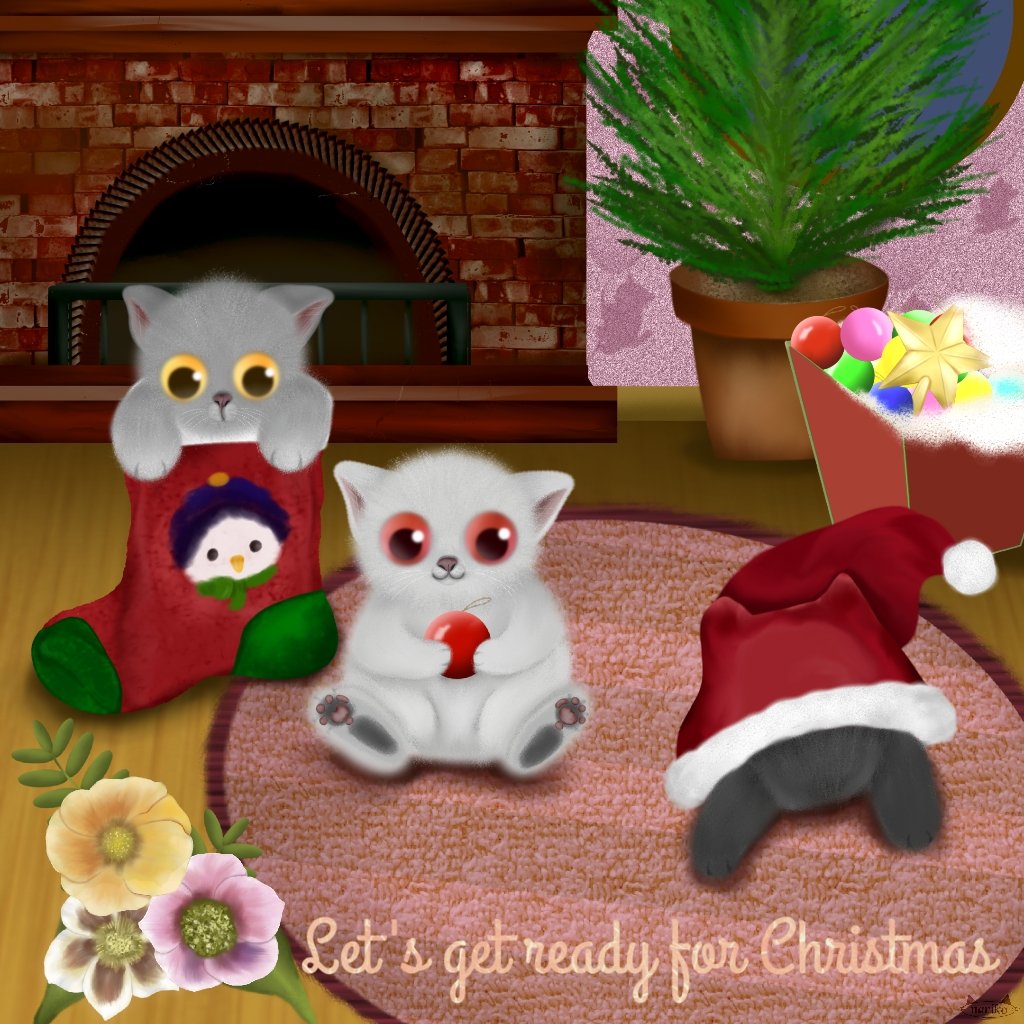 🐈「クリスマス準備中…?🎄」🐈
クリスマスまであと30日ですね✨
(※所用で来週は更新をお休みします。)

#樅の木 #クリスマスローズ 
#クリスマスの準備なのかな…? 
#わくわくネコさんズ 
#catillust #ネコ #ねこ #cat #ねこの絵 #イラスト  #Illust #ilovecats #猫絵 
#infinitePainter #ibisPaint