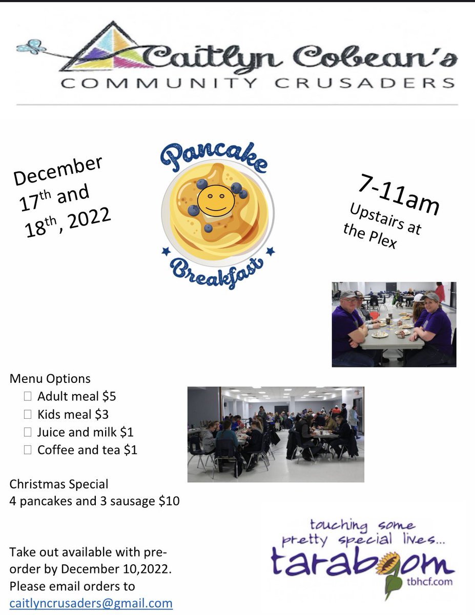 caitlyncrusader's tweet photo. Everyone Welcome!!  Come join us for breakfast, if you would rather take it home, send us an email and we will have it ready for you!!  If you are a group or hockey team that wants to reserve a time for your team to come and eat let us know!#touchingspeciallives #girlshockey https://t.co/YzuKOwfFu4