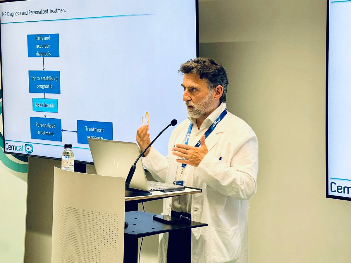 cemcat_em's tweet image. Prof. @XMontalban discusses available #MStherapy from main trial results to treatment algorithms to be applies in clinical management of MS patients.