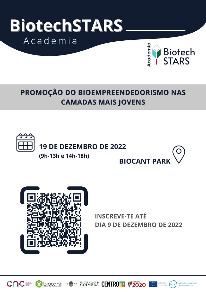 🤔Tens uma ideia inovadora na área das ciências da vida? 
Gostarias de saber como a transformar num negócio?

🤩Junta-te a nós na primeira edição da Academia BiotechSTARS!!

✍️Apressa-te e agarra a tua vaga até dia 9 de dezembro em: docs.google.com/forms/d/e/1FAI…

👍Contamos contigo!