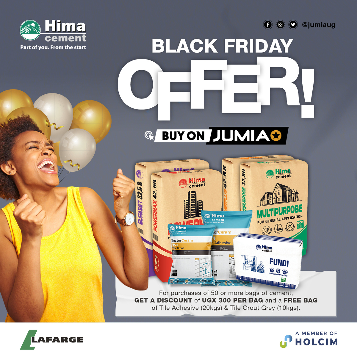 HimaCement's tweet photo. Still hunting for the best deals? Enjoy incredible discounts from Hima Cement this #BlackFriday on @JumiaUG Ku #BeeyiLaisi.
#PartOfYouFromTheStart #BuildingBetterCities #BlackFriday #TectorCeram #BondsforaLifetime https://t.co/RbH1p6fRfn