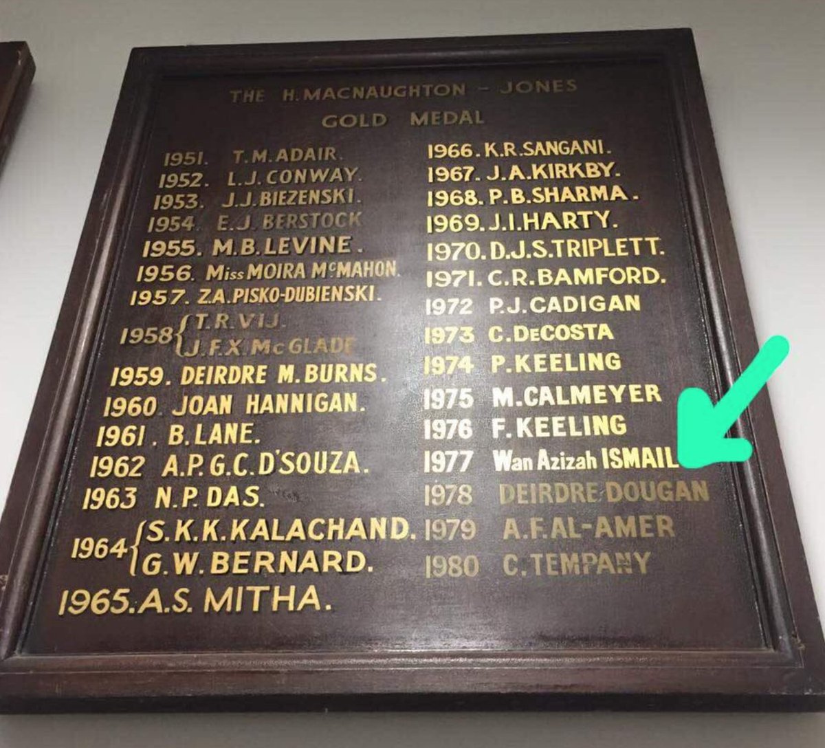 Remember going to Royal College of Surgeon, Ireland for a graduation. Looked up and saw Wan Azizah's name etched, took me a while to work out it was her. #AnwarIbrahim