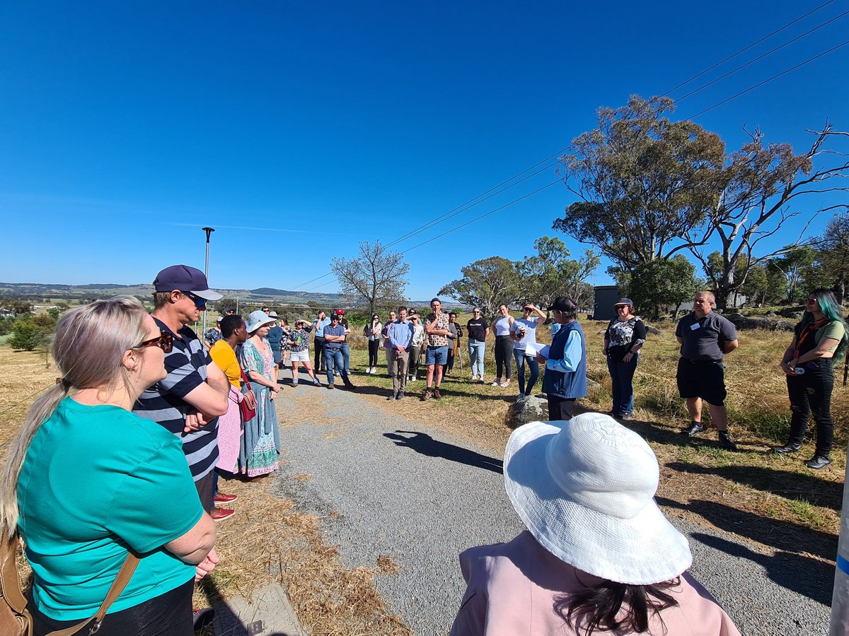 SandraSavocch's tweet photo. Beautiful day for a morning walk to the Yindyamarra site @CharlesSturtUni Wagga. Time for reflection and learning about #FirstNations ways of knowing, being and doing. Thankyou Lloyd for sharing your knowledge with us #FOSHSymposium #honoursresearch #graduateresearch #phdlife https://t.co/nPv0fV9UgN