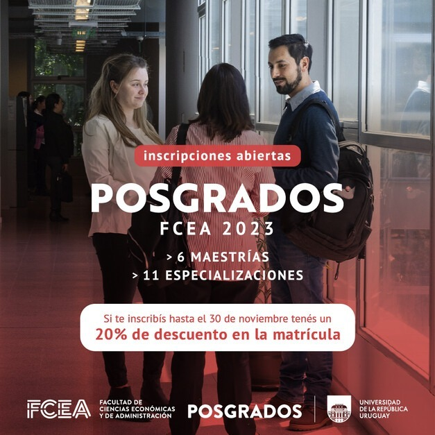 ¿Qué vas a hacer en 2023?

Si tu objetivo es combinar TIC y gestión, no importa tu título de grado. Te esperamos en <a href="/FCEA_UdelaR/">FCEA Udelar</a>  fcea.udelar.edu.uy/especializacio…

Hasta este miércoles 30/Nov tenés un 20% de descuento en la matrícula.