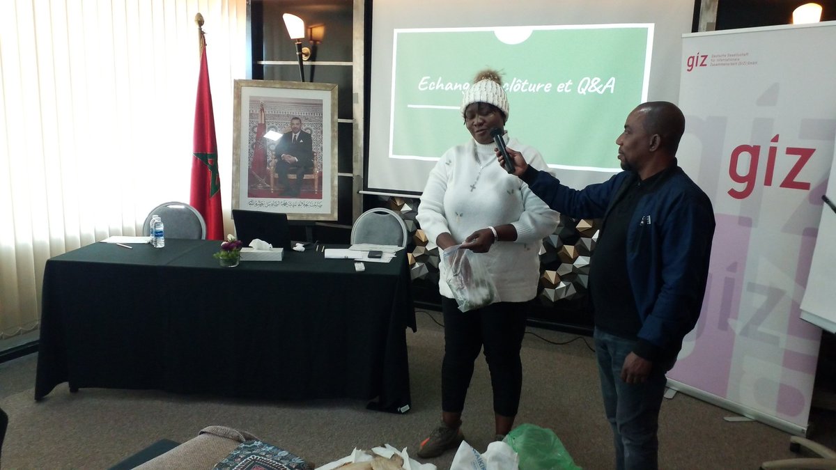 LioNzamba's tweet photo. Presentation des initiatives soutenues par des bénéficiaires du projet ”tawada” Couture, restauration... #remess #GIZ @UCLGAfrica https://t.co/phK8KfkK5m