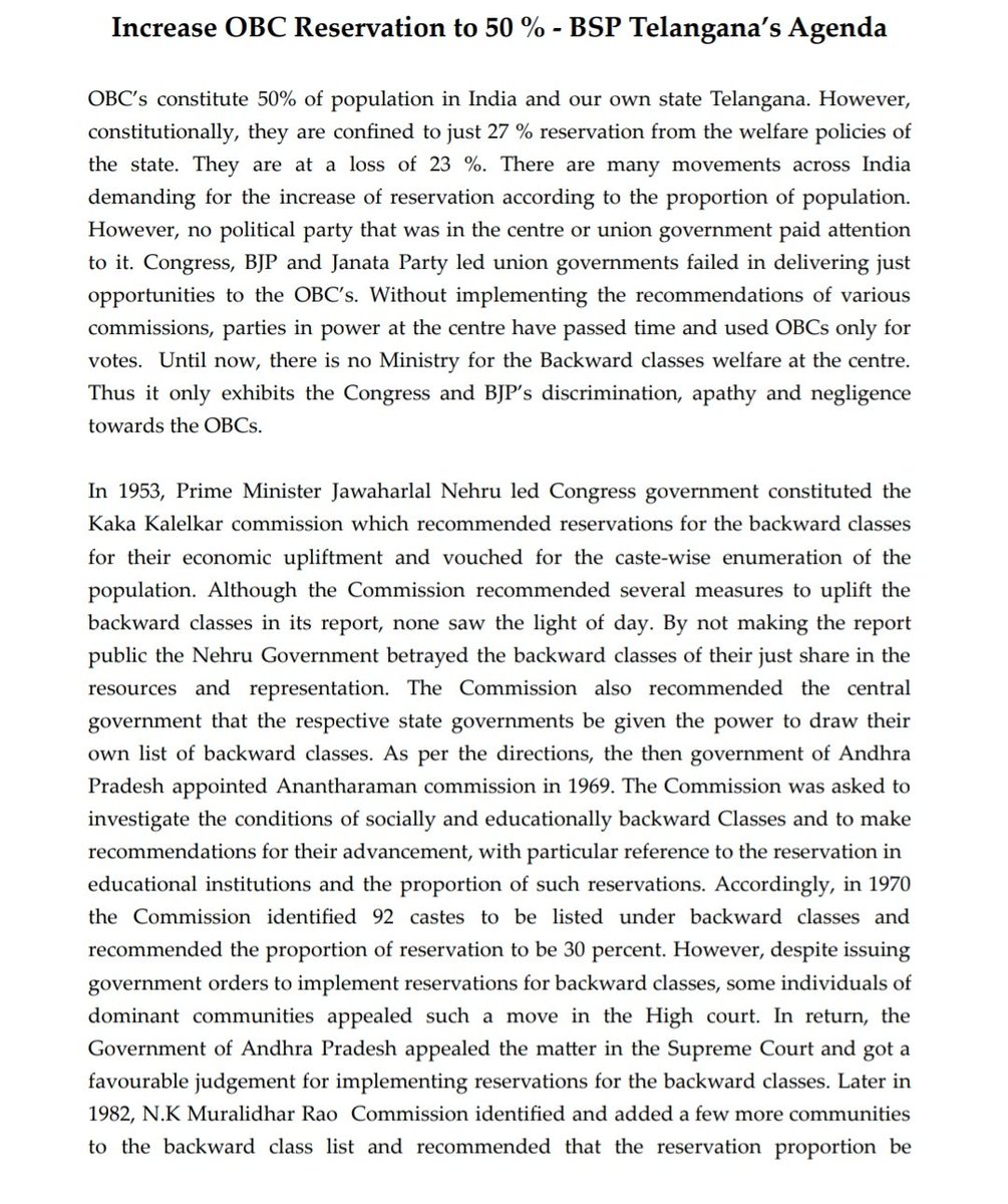 CharanT16's tweet photo. BSP in #Telangana raises pertinent questions in the wake of SC's upholding of 10% EWS quota surpassing the 50% cap, demands OBC caste census to implement proportion based reservations. What about other parties ?
@RSPraveenSwaero #EWS #OBCreservation https://t.co/GB1N37amDE