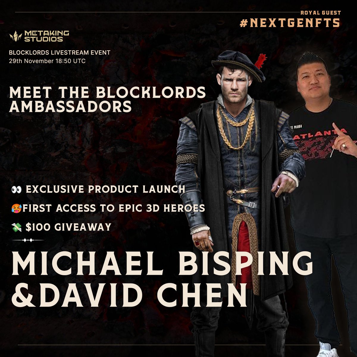 BLOCKLORDS's tweet photo. The Count and the Panda join the #BLOCKLORDS universe — @bisping &amp; @davidchenpanda represent as official ambassadors during the 2022 @DcentralCon event on Nov. 29th!

RSVP G-CAL: https://t.co/wCeJQ6jC5k

RSVP YOUTUBE: https://t.co/HEHrVg6dF3 https://t.co/iL1dh48EIH