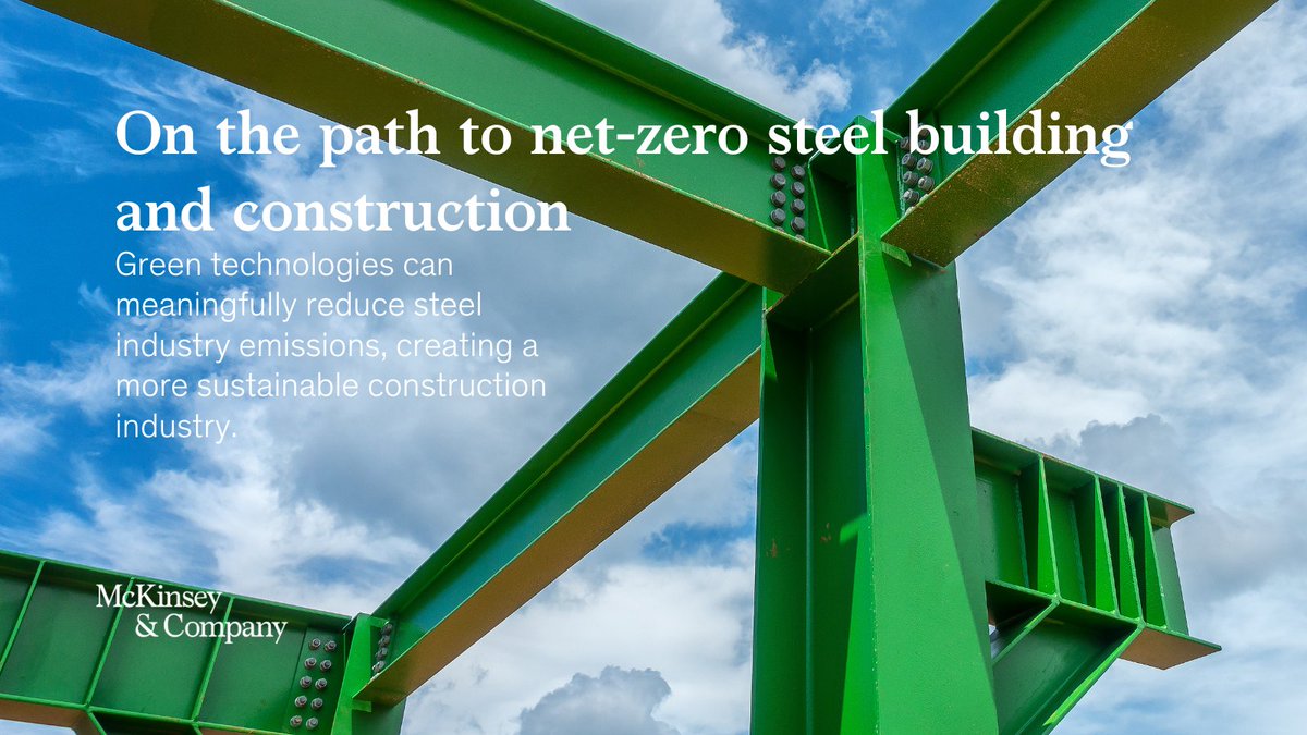 Utilizing green steel in #construction can cut embodied carbon in commercial buildings by up to 70% by 2030.

Explore routes to decarbonizing steel and their opportunities for the construction sector: mck.co/3hSE5wa

#GIIVoices