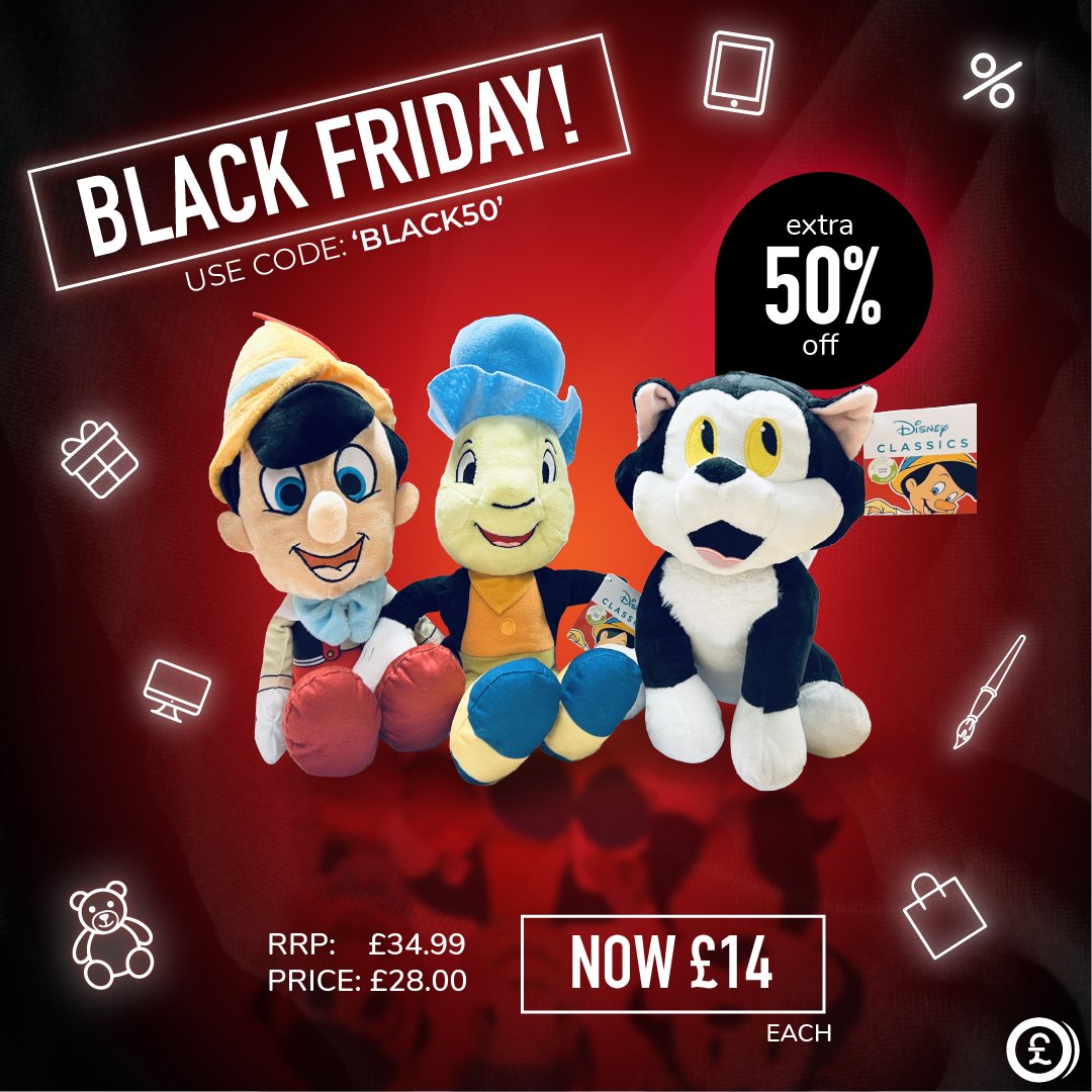 50% OFF NEW IN TOYS 😍

Yes… you heard us right!! You can now get the NEW Disney Pinocchio, Jiminy Cricket &amp; Figaro plush's for just £14 each when using code ‘BLACK50’ at the checkout 😱

Don’t hang around for too long, grab this deal whilst you can! ⚠️
bit.ly/3fABYbl