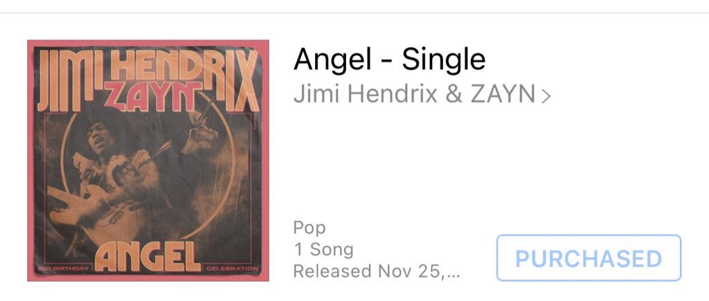 ZCalamityRoad's tweet photo. @zaynmalik @JimiHendrix Simply perfection! Listening to it for hours and never getting tired of it #ZaynXHendrix #Angel Angel - Single by Jimi Hendrix &amp; ZAYN https://t.co/X11AfNJY8D https://t.co/dOmYFqaB7M
