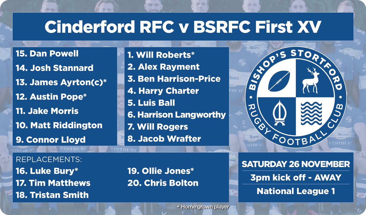 Tomorrow the First XV are way to <a href="/cinderfordrfc/">Cinderford RFC 🌲🏉</a> Here's how the team will look...