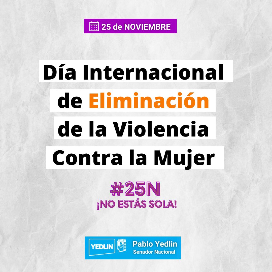 🗓️#25N: Día Internacional de la Eliminación de la Violencia contra la Mujer.
🤚🏼En este día renovamos nuestro compromiso de continuar trabajando por erradicar todo tipo de violencia hacia las mujeres y niñas. 
Construyamos juntos una #ArgentinaSinViolencias. 
#NoEstasSola 
#25N