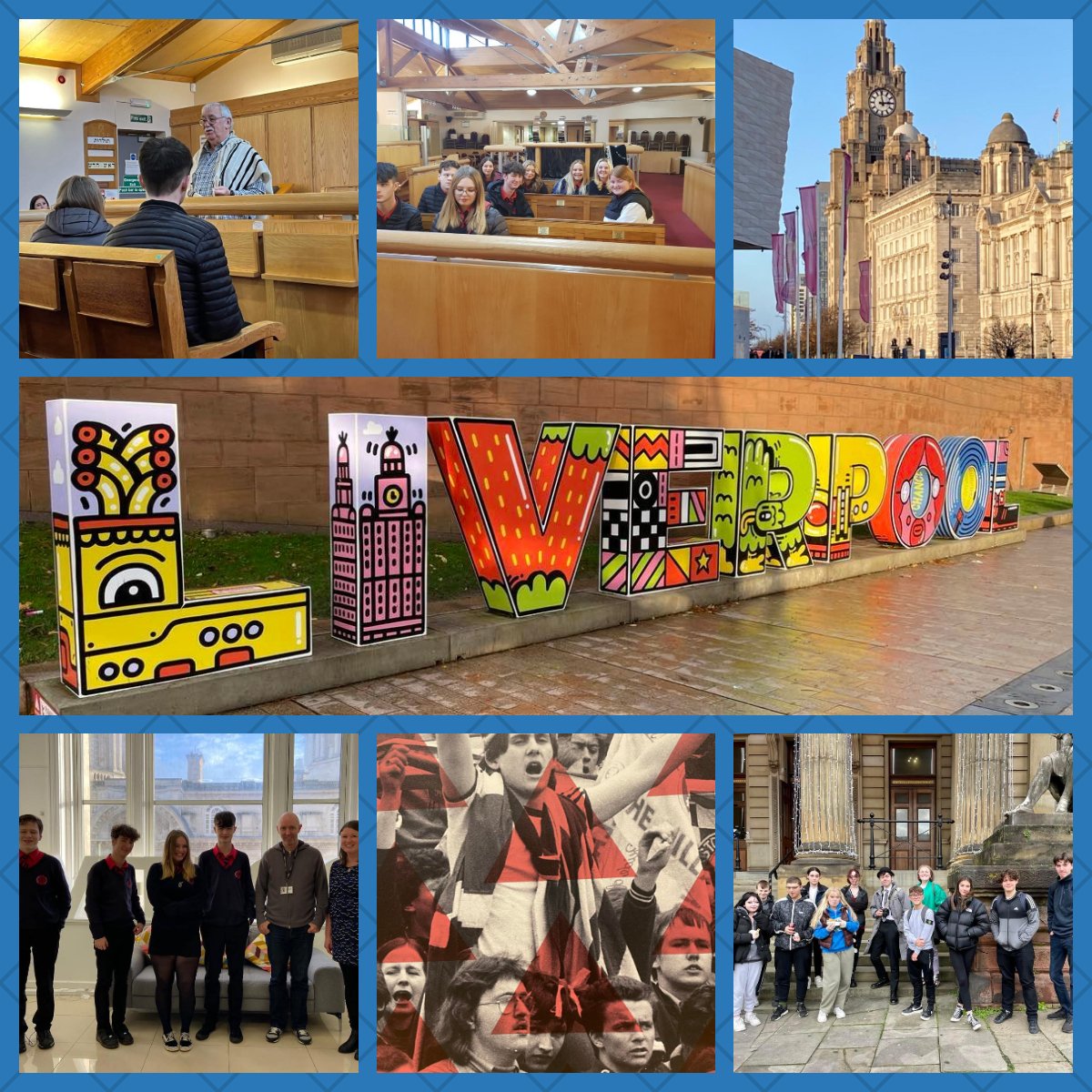 Draw am Lerpwl i'n disgyblion TGAU Ast. Cref i Synagog Allerton, a Twristiaeth i swyddfa marchnata Cyngor Lerpwl, a Chelf a Graffeg Safon Uwch i Oriel Gelf Walker. #lerpwl #ymweliadauaddysgol