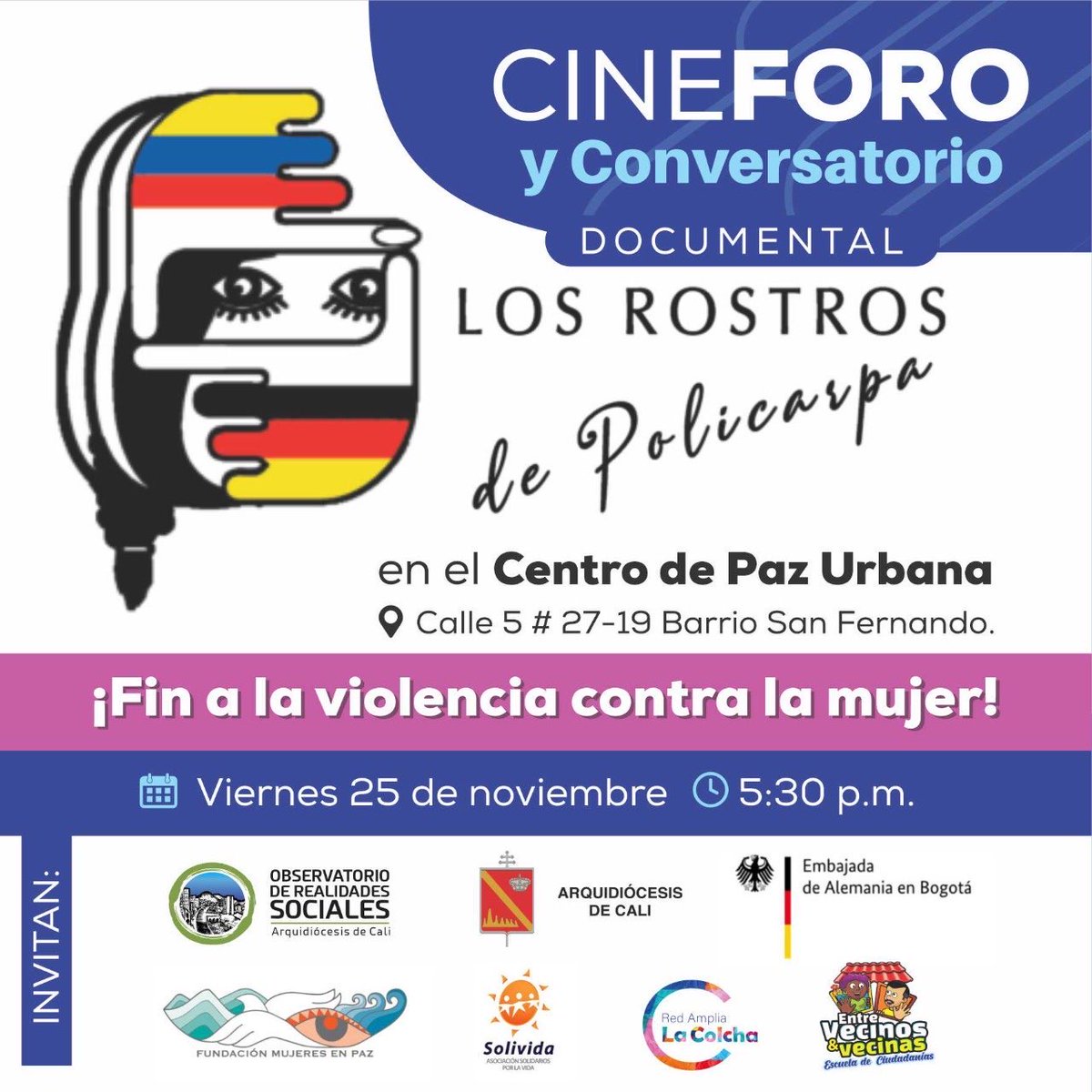 AlEmbajadora's tweet photo. Con antecedentes de una mujer como Policarpa Salavarrieta, nada raro ver tanta luchadora en 🇨🇴. Apoyamos a "Fundacion Mujeres en Paz" en realización de documental "Los rostros de la pola" que se verá hoy viernes en Cali. @ASolivida @OArquidiocesis @FUNDACINMUJERE3 https://t.co/l0QdT9rp9V