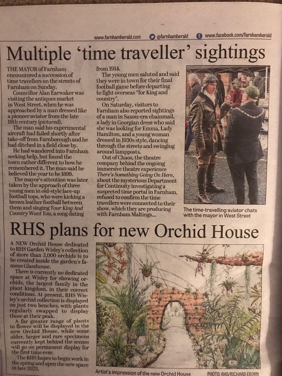 DepConUK's tweet image. A first for the Department for Continuity since going public about our work attending to timespills - coverage in a newspaper. Excellent reporting @farnhamherald although the last paragraph seems a bit of a red herring...