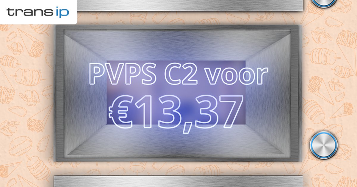 TransIP's tweet photo. Nog niet uitgesnacked? π
Wat dacht je van een PerformanceVPS C2 voor β¬ 13.37?
Gebruik kortingscode TIP-4D019C9E66. Servetje erbij?
Trek hem hier uit de muur:
https://t.co/13OYkHuPUe
#BlackFriday #SnackFriday https://t.co/JOPBvd7Sbt