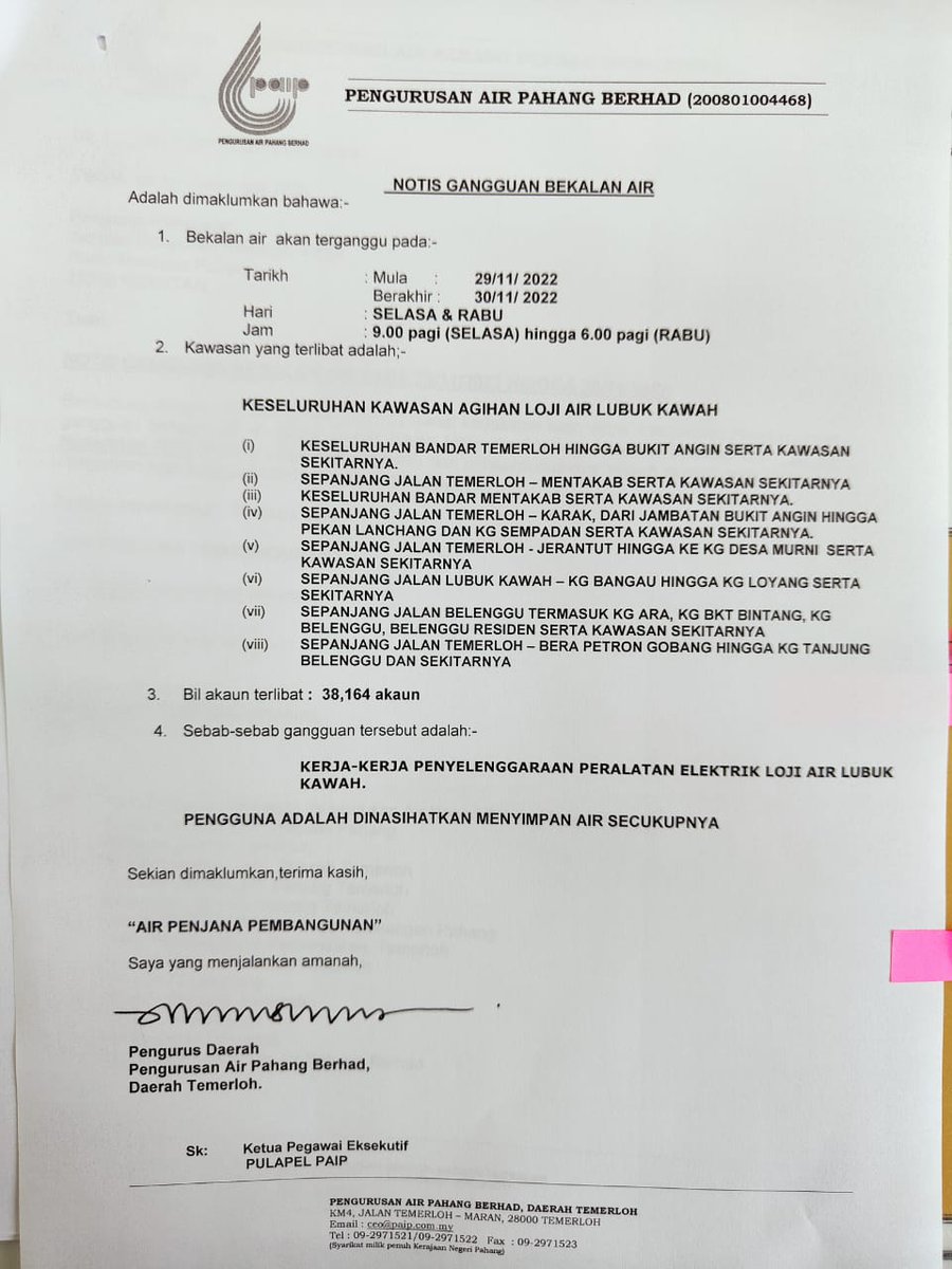 Gangguan bekalan air 29-30 November 2022