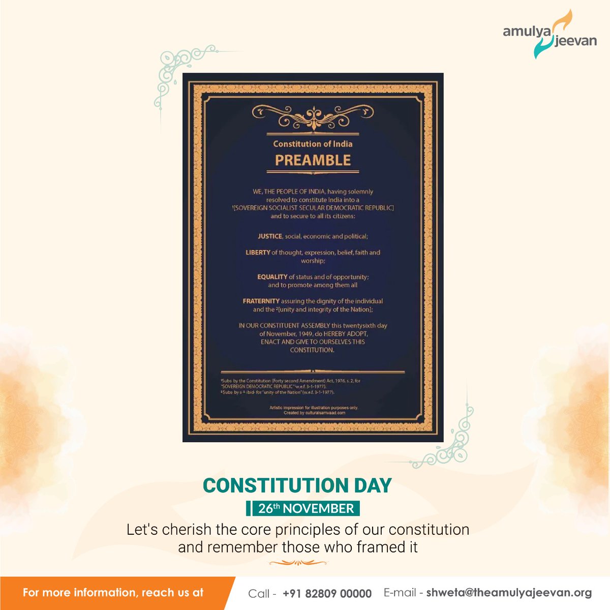 avinashkhemka's tweet photo. Indian Constitution Day is observed every year, on 26th November, to commemorate the adoption of our Constitution. This Indian Constitution Day, let us all pledge to be good citizens and pave the way for India's better future. https://t.co/wF63cNImjk