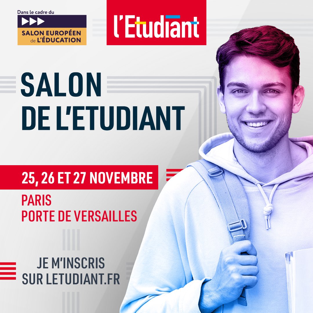 #SALONLETUDIANT • Retrouvez-nous jusqu'à dimanche à Paris Porte de Versailles pour le Salon de l'Etudiant. 🎓

Merci à nos partenaires : <a href="/gouvernementFR/">Gouvernement</a>, #SalonEuropéendeleducation, <a href="/iledefrance/">Région Île-de-France</a>, <a href="/FranceUniv/">France Universités</a> &amp; <a href="/AVUF_officiel/">AVUF</a>

👉 Inscription : bit.ly/3AJJZGG