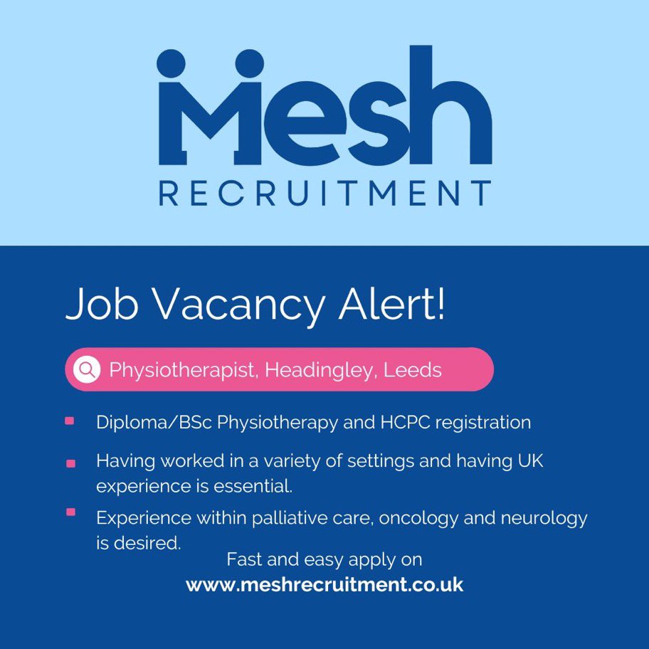 MeshRecruitment's tweet image. #Physiotherapists I have a really exciting opportunity that is not to be missed!

Please get in touch
info@meshrecruitment.co.uk

#opportunity #SpecialisedPhysio #leedsjobs