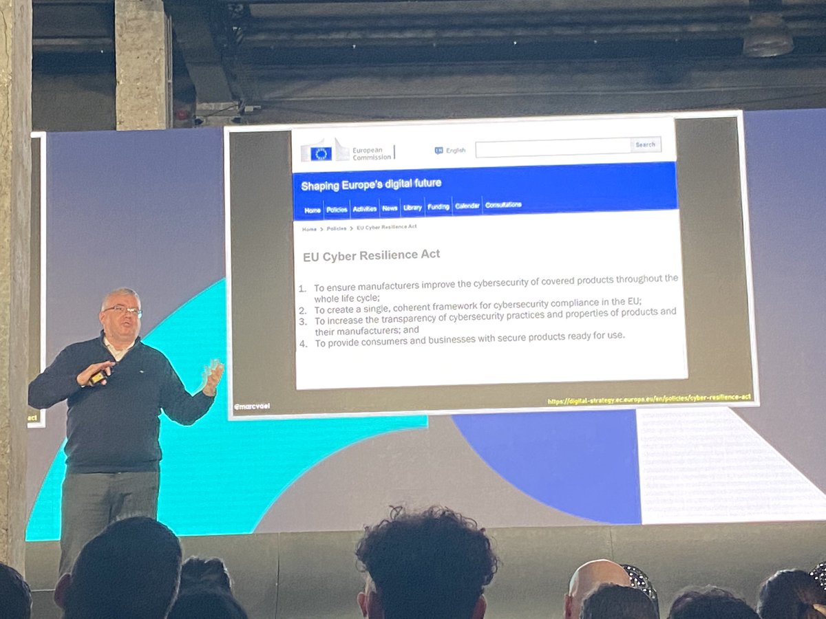 Blankaert's tweet photo. Inspiring keynote touching on the importance of the Cyber resiliency act and how it will impact businesses transformation journeys. #kyndrylconsult assist enterprices with these objectives and contributes to a cyber resilient ecosystem #delltechforum #theheartofprogress https://t.co/Jqj4b2nSiH