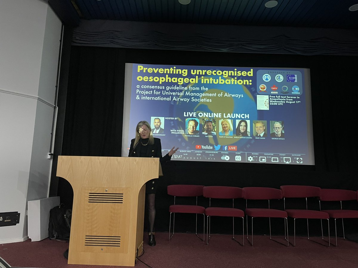 SeeCharters's tweet photo. @ProfEllenO @dasairway @AndyHiggsGAA @NicholasChrimes @SheilaMyatra excellent talk underway on guidelines from project of universal airway management “preventing unrecognised oesophageal intubation” https://t.co/yu7ukOrogG
