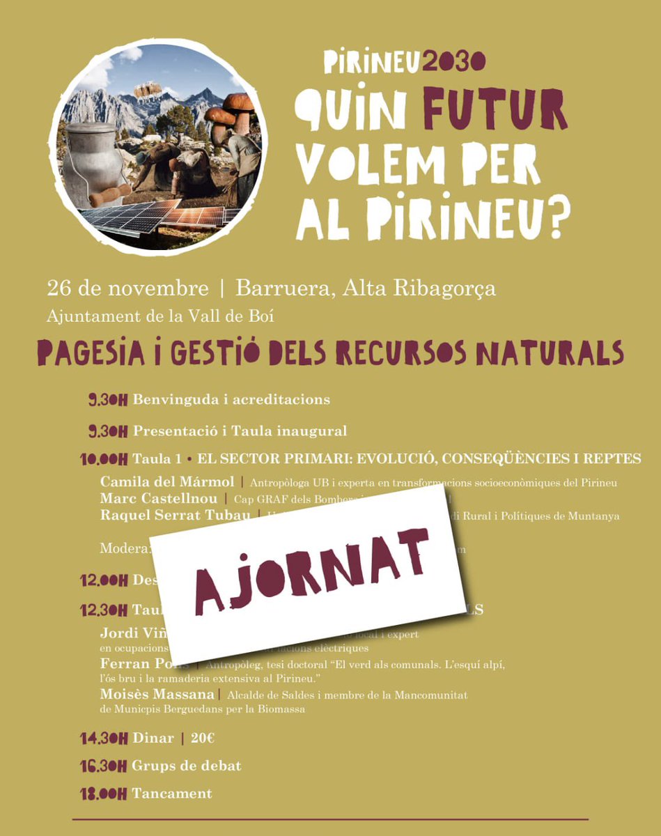 🔴 Pirineu2030 AJORNAT 🔴

Per motius aliens a l’organització hem d’ajornar la jornada de Pirineu2030 prevista a Barruera. Així que puguem fixarem una nova data. Disculpeu les molèsties.