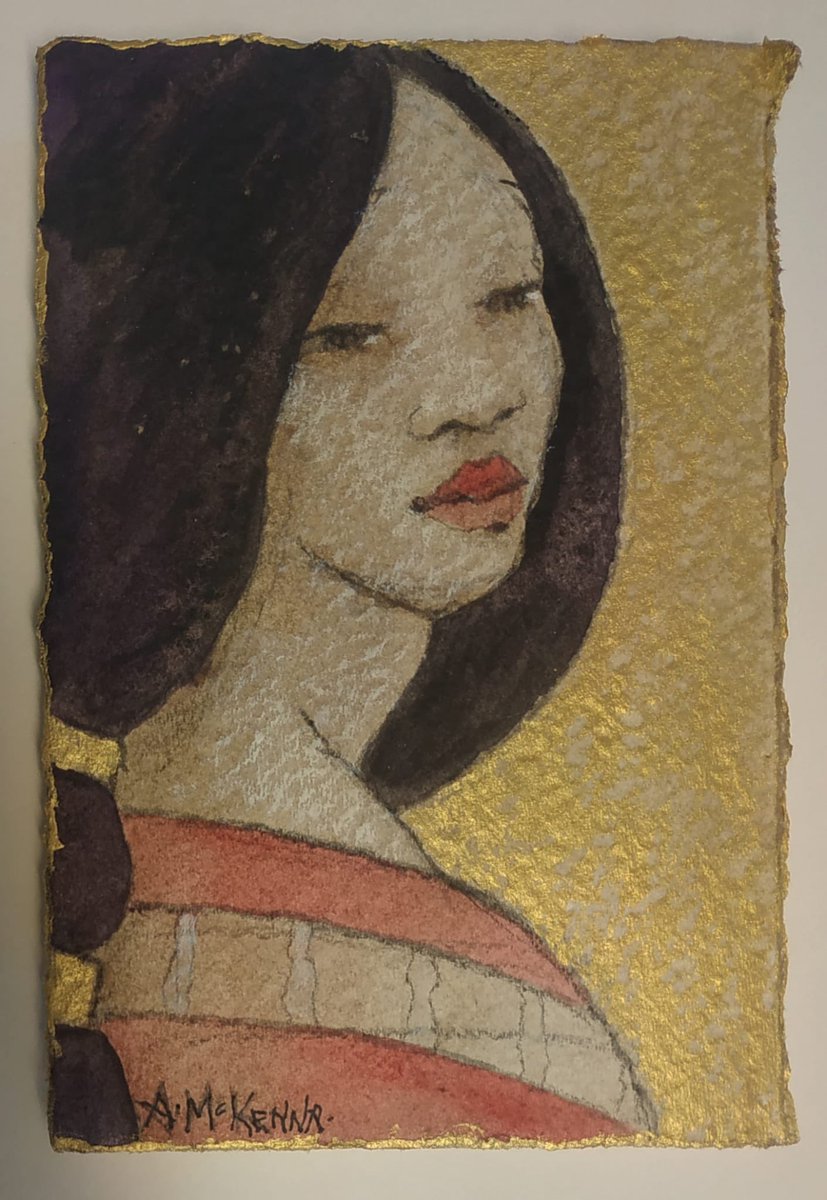 AnnMcKennaArt's tweet photo. New to @no_8Gallery: miniature, framed portraits in pencil, pen, acrylic paint and gold leaf. 

These ladies are presented on a floating mount, framed in a simple white frame to suit all decors and ready to gift.  €60 each. Come to No. 8 Gallery to view the full collection! https://t.co/oxI1AJS8H7