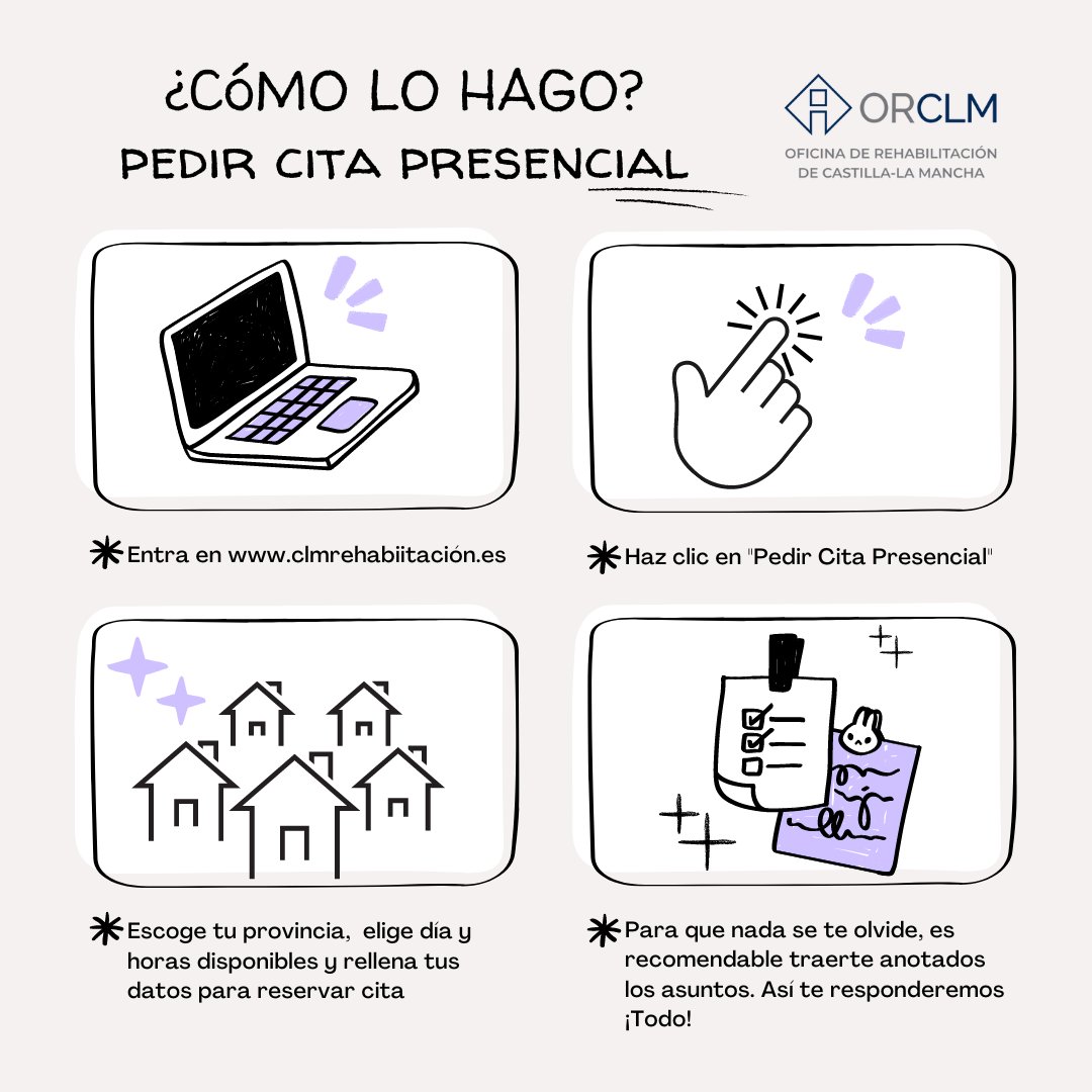clmrehabilita's tweet photo. Estamos para solucionarte todas tus dudas, por eso en nuestra plataforma encontrarás un espacio especialmente dedicado a solicitar Cita Presencial. 
https://t.co/ViPwkst0gW

#rehabilitacionviviendas #nextgeneration #ayudasvivienda #subvencionesvivienda https://t.co/Fn2uvSPxDy