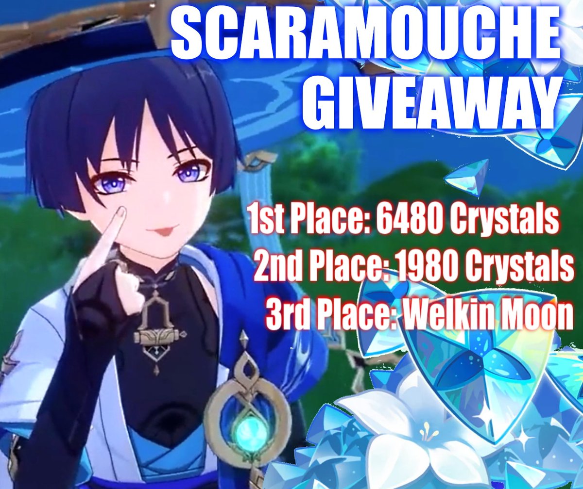 MelooGaming's tweet image. Scaramouche / Wanderer GIVEAWAY
 
3 WINNERS:
♡ First place: 6480 Genesis Crystals 
♡ 2nd place: 1980 Genesis Crystals
♡ 3rd place:  Welkin Moon

Rules: 
♡ RT + Like 
♡ Follow Me + Notifications On
♡ Reply "Wanderer Scaramouche"

Ends 17 December
#scaramouche #Genshinlmpact