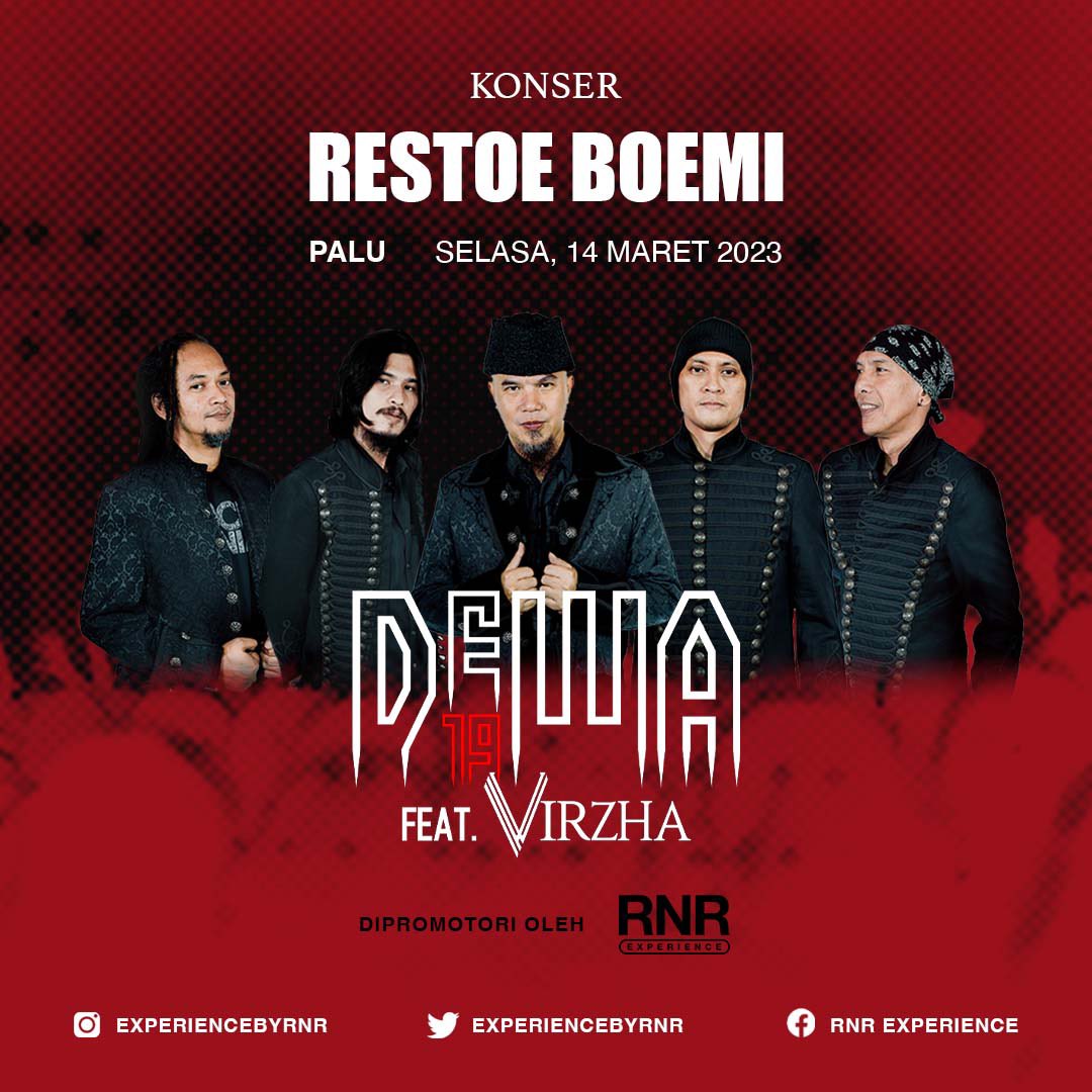 Sajian spesial RNR Experience “Konser Restoe Boemi” menampilkan Dewa 19 feat. Virzha. Palu, 14 Maret 2023.

Tempat konser, informasi penampil lainnya, dan informasi tiket akan segera dirilis. Sampai jumpa Baladewa Palu!

#konserrestoeboemi #dewa19 #virzha #rnrexperience