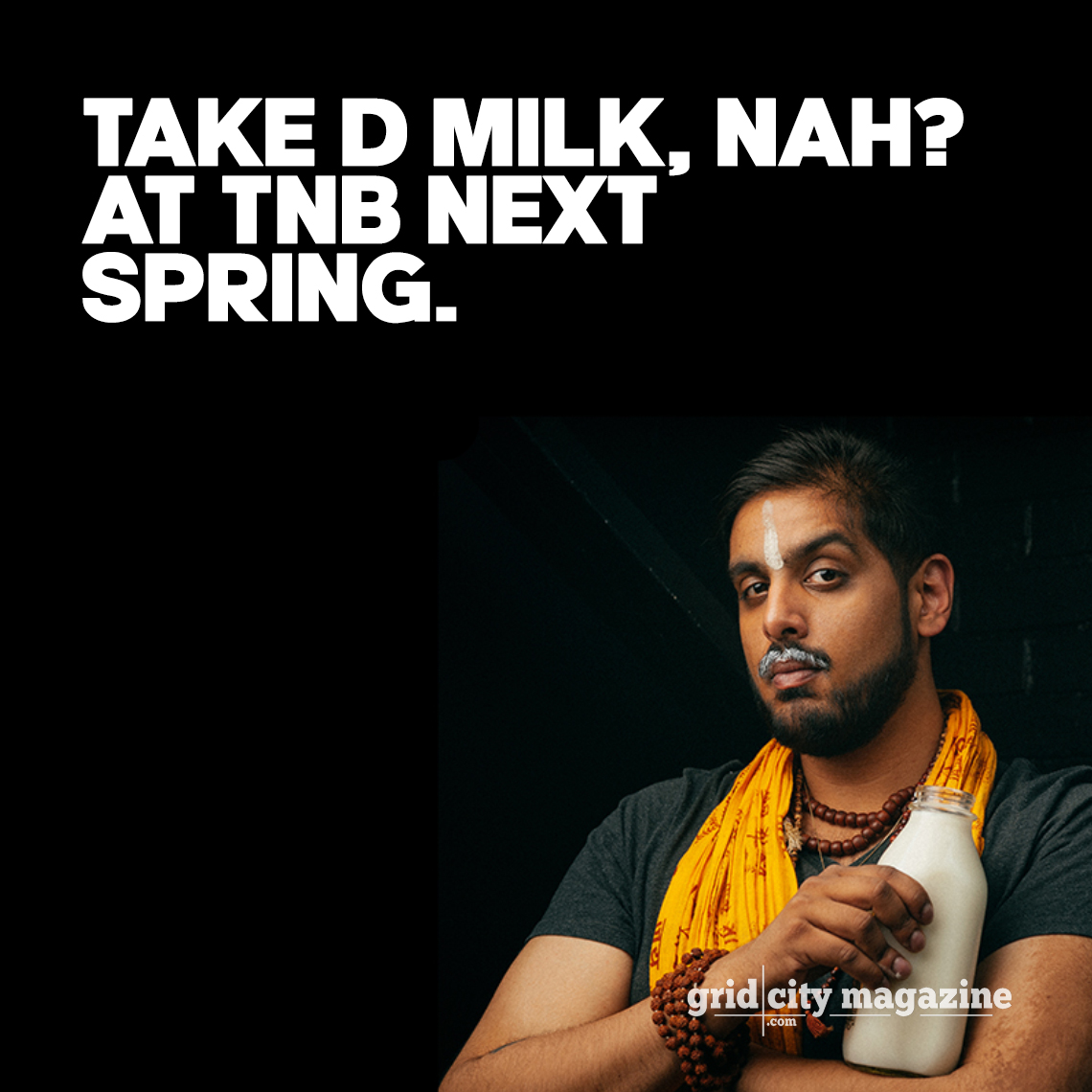 Four Maritime theatre companies partner to present performances of Jivesh Parasram’s one-person play Take d Milk, Nah? (Rumble Productions) during March and April 2023. In Fredericton April 13-15. Tickets on sale now. bit.ly/3V2EPO6