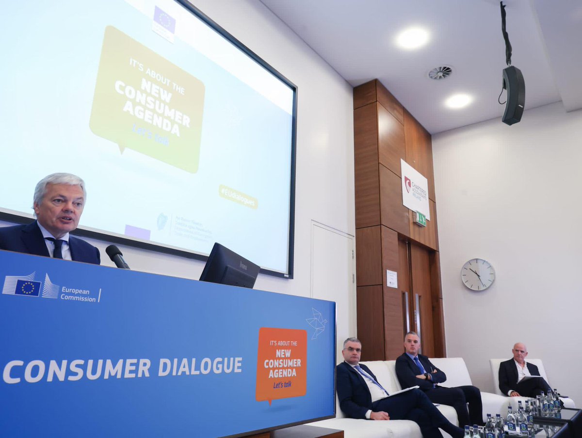 dreynders's tweet photo. I was pleased to open the #ConsumerDialogue in Dublin 🇮🇪 together with State Min. @daracalleary.
Today’s dialogue will bring important & timely exchanges of views on how to empower consumers in the green & digital transition, and to protect consumers’ rights at times of crisis. https://t.co/T5ujw9VBSK