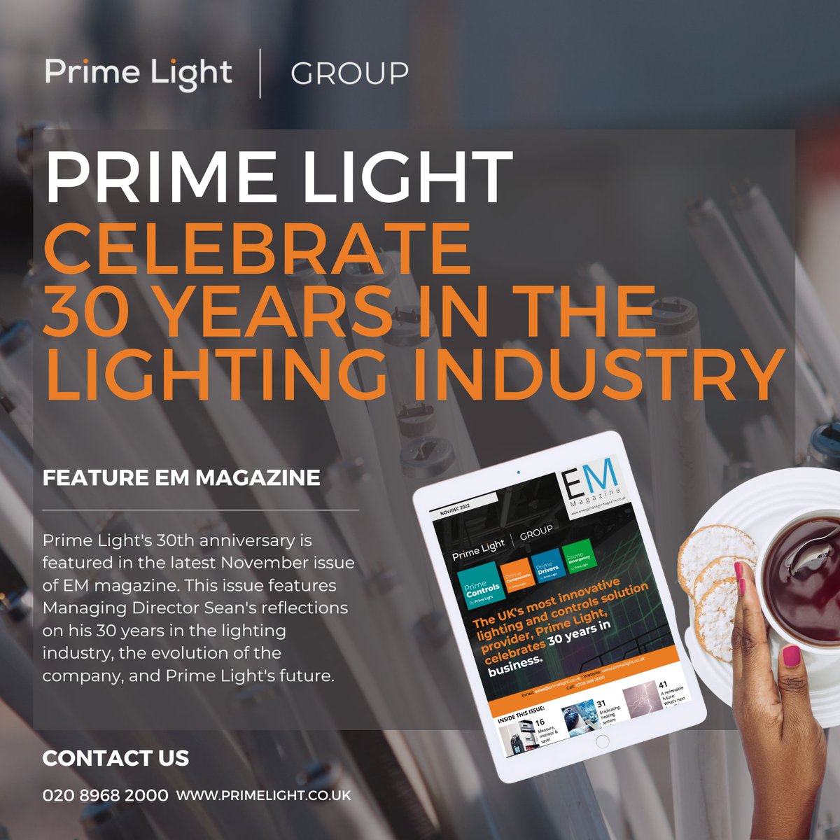 PrimeLightElec's tweet photo. The 30th anniversary of Prime Light continues to spark excitement among our media partners and the press. You can read EM Magazine's full '30th Anniversary' article here: https://t.co/d6FtFCJGWT
For more info please visit https://t.co/cPPOt4KgbQ
#Lighting #PrimeLight https://t.co/Jnw1xjgszm