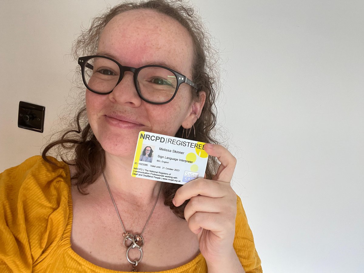 After almost 10 years of learning BSL, I’m so excited to recently pass my Interpreting qualification and receive my RSLI badge from <a href="/NRCPD/">NRCPD</a>! Looking forward to starting to do more interpreting alongside my work at <a href="/NDCS_UK/">National Deaf Children's Society</a>. Thank you everyone who has helped me along the way ❤️