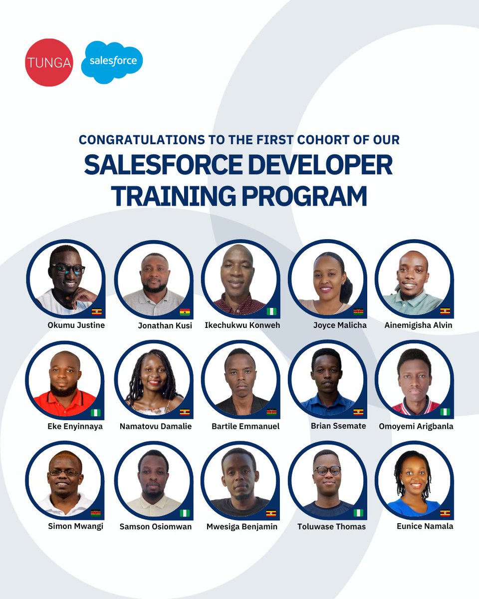 tunga_io's tweet photo. Last week, we welcomed the 15 selected applicants to the Tunga x Salesforce Developer Training Program after a thorough application and screening exercise. 🎉

Visit the link in our bio to learn more about the program.

#SalesforceDeveloper #TungaxSalesforce #JoinTunga https://t.co/laaYUYdBoP