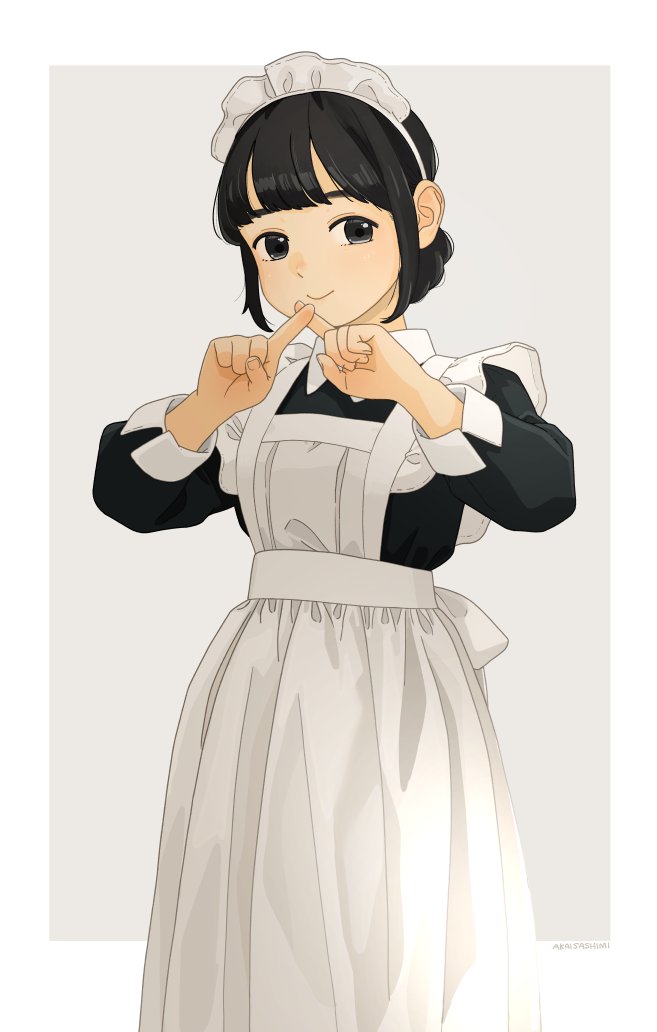 1girl solo maid apron maid headdress black hair hair bun  illustration images