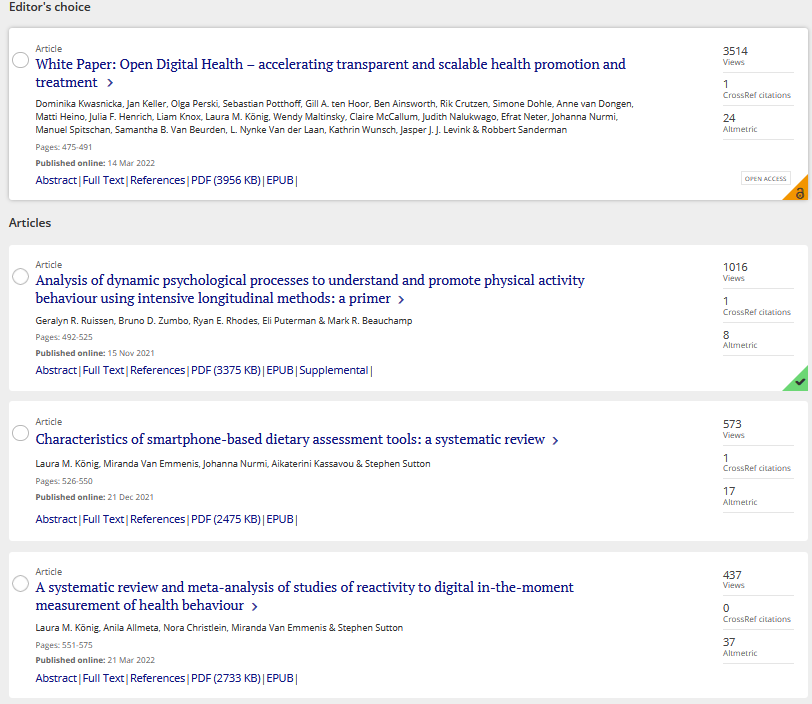 RT <a href="/LauraMKoenig/">Dr. Laura M. König</a>: A new issue of Health Psychology Review was just published - containing 3 articles I contributed to, all focused on #digitalhealth. See 🧵 for summaries/ infographics/ links zu papers.
tandfonline.com/toc/rhpr20/16/4