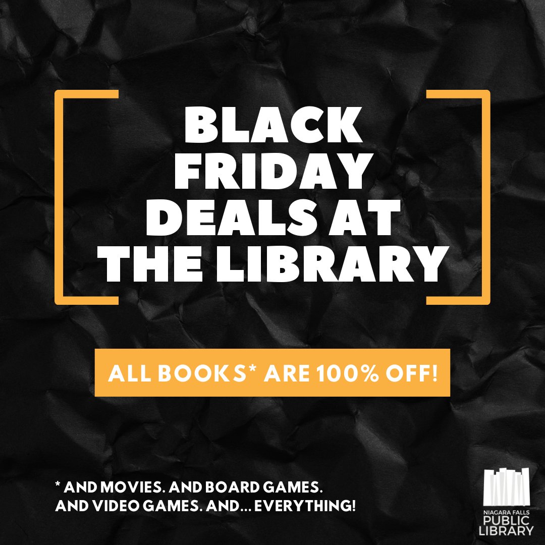 NFLibrary's tweet image. We have the best Black Friday deal you'll find all day: everything at the library is FREE! Books? Free! Video games? Free! Movies? Free! Library card? Free! And this offer WILL last! All day, every day! Learn more about joining NFPL here: nfpl.info/Join