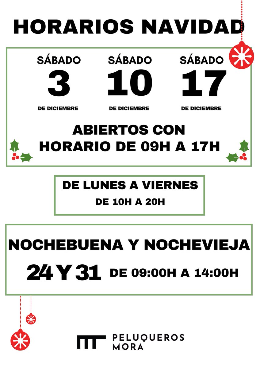 PeluquerosMora's tweet photo. Ya tenemos listos los #horarios para #Diciembre. No esperéis al último momento para reservar vuestra cita.
Desde HOY tenemos el servicio de WHATSAPP para facilitaros las cosas 🤗

☎️ 91 162 68 88
✉️ peluquerosmoraleganes@gmail.com
📞🟢 WhatsApp 627 571 338

#Navidad2022 https://t.co/bW9WzmcMxC