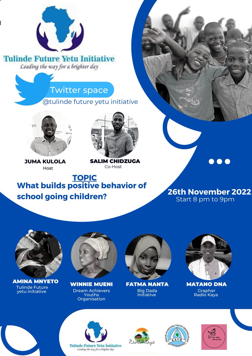Next on twitter space. <a href="/BDadainitiative/">BigDada Initiative</a> <a href="/DreamAchieversk/">Dream Achievers K</a> <a href="/RadioKaya/">Radio Kaya</a> <a href="/ChildRightsIRL/">Children's Rights Alliance</a>