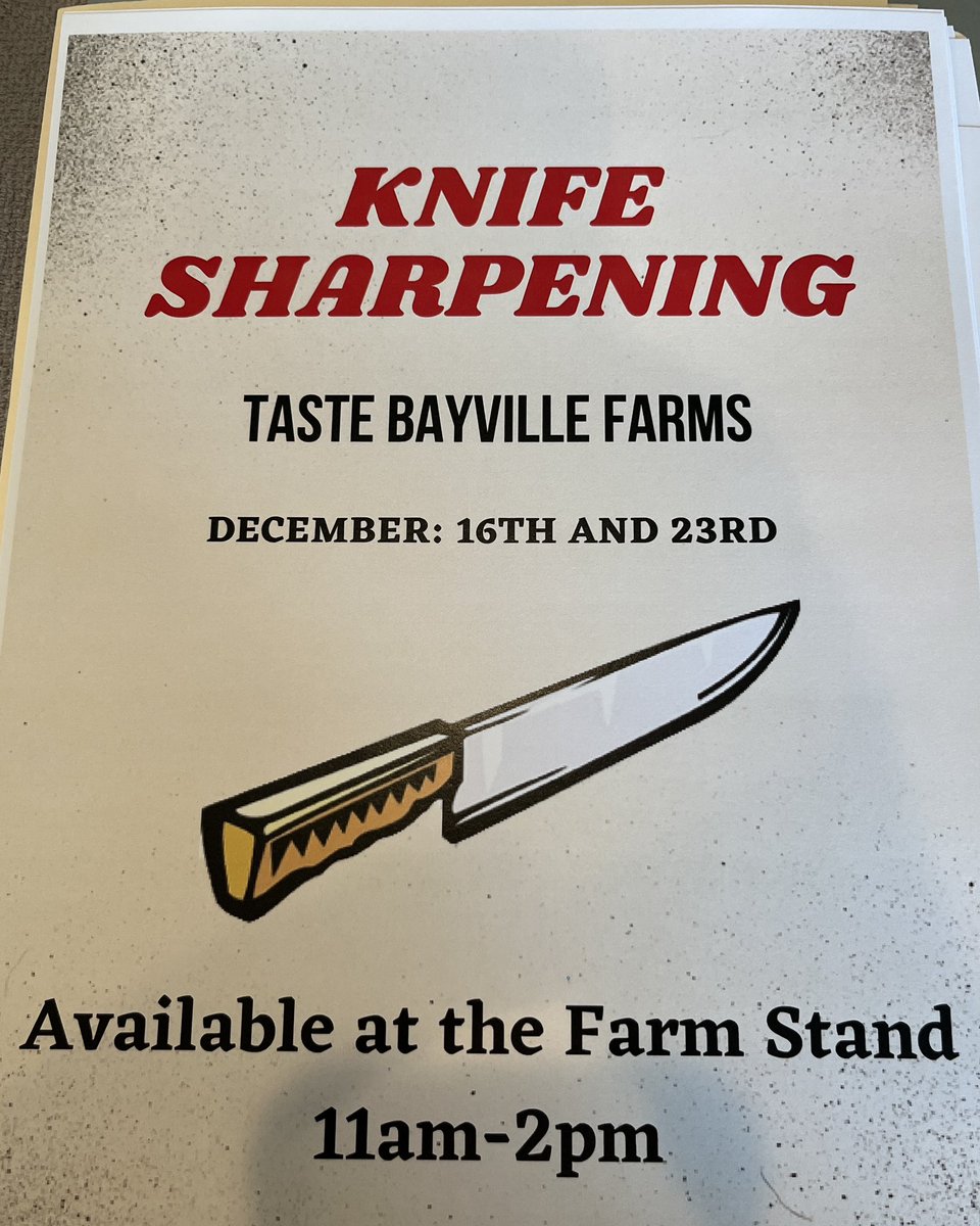 maxtheknife2012's tweet photo. Pre-Christmas Knife Sharpening. December 16th &amp; 23rd from 11 to 2 at Bayville Taste Unlimited’s Farm Stand. #knifesharpening #kitchenknives #friday #bayvilletasteunlimited https://t.co/pBWfZ4eZXr