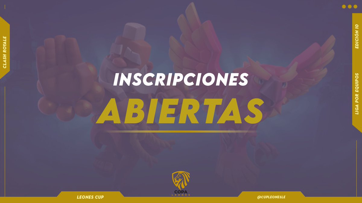 #ClashRoyale 

Abrimos inscripciones para la 10ma Edicion (Edicion Navideña) 🎄🎅

Formato Doble Eliminacion

Cupos Ilimitados
Cierre de Inscripcion 27/11

Requisitos:
-Seguirnos
-Etiquetar 3 equipos
-Dar RT y FAV

Pruebas al Discord (link en perfil)