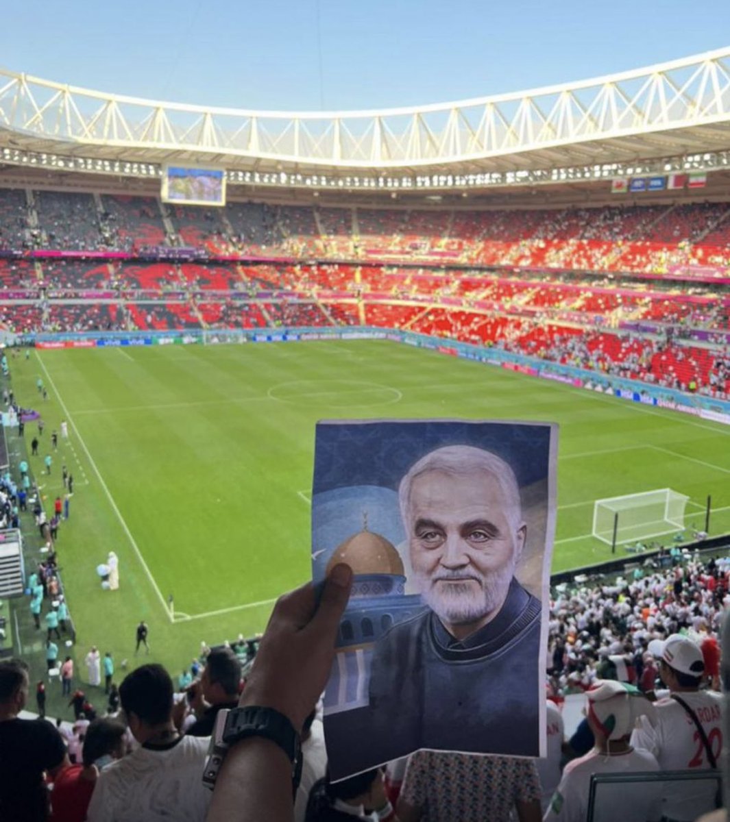 #Qatar has censored anti #Iran regime signs/flags at #Qatar2022 and sent away England supporters “dressed like Crusades” because that hurt feelings of Muslims (who never conquered anyone?). But pix of late top terrorist Soleimani in Doha World Cup stadiums you’ll find plenty.
