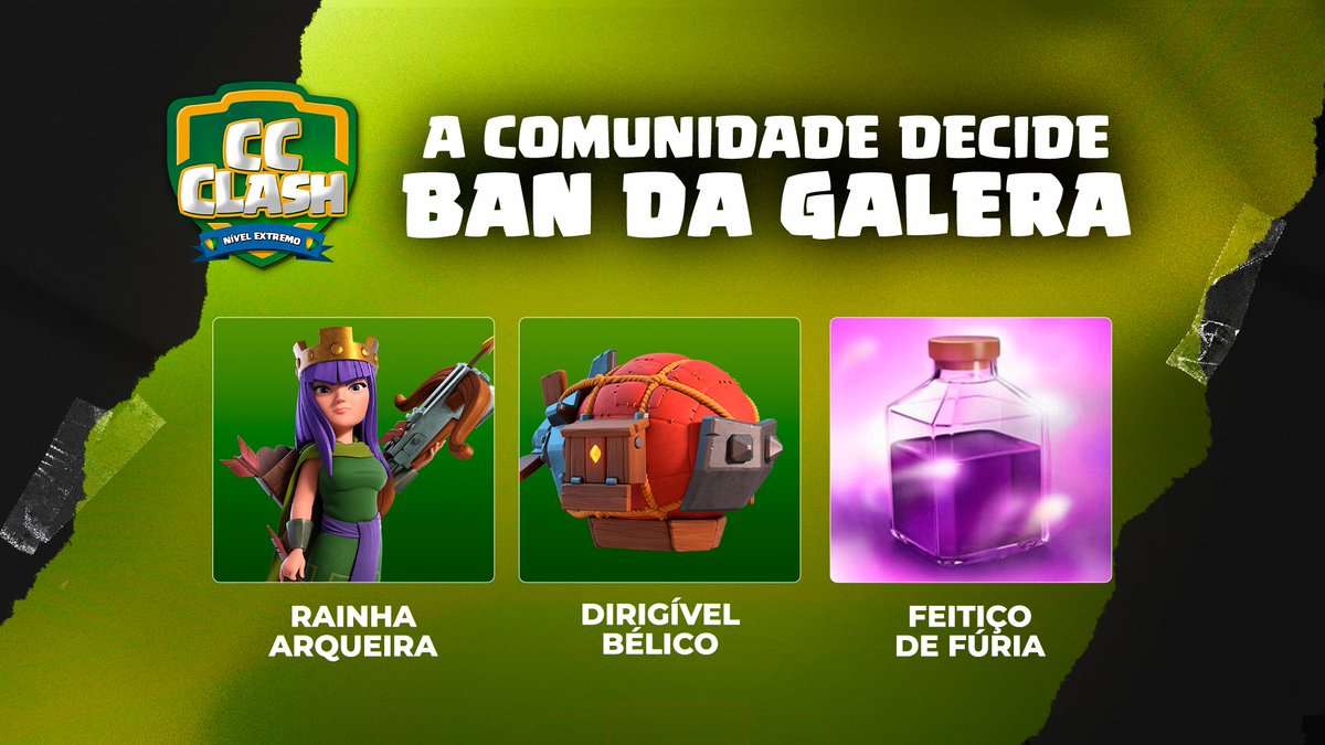 Fala galera, hoje é dia de CC CLASH, etapa 7 nível extremo, vence quem der o PT MAIS RÁPIDO. Mas nada na vida é fácil, votem no que vocês acham que deve estar BANIDO para os jogadores usarem, votação até 19h. Live no meu canal 21h eu, <a href="/Bruna7Cr/">Bruna7Cr</a> e <a href="/FernanDONGames/">FernanDON Games</a> esperamos vocês!